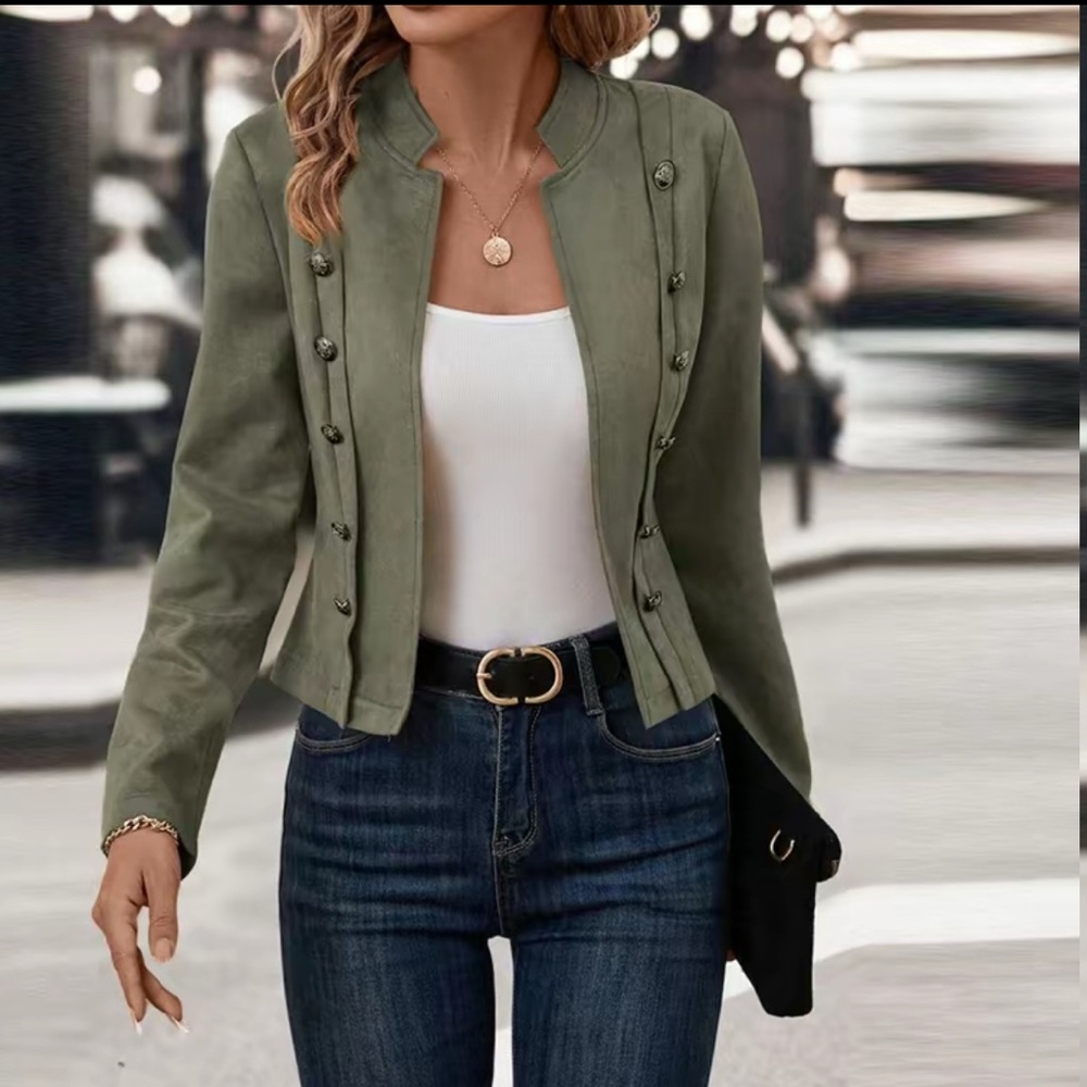 Olive Military-Style Women’s Blazer Jacket